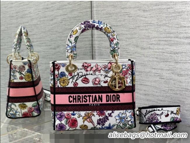 Promotional Dior Medium Lady D-Lite Bag in White Multicolor Florilegio Embroidery CD4060 2023