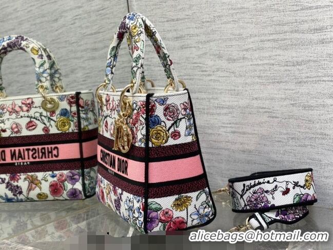 Promotional Dior Medium Lady D-Lite Bag in White Multicolor Florilegio Embroidery CD4060 2023