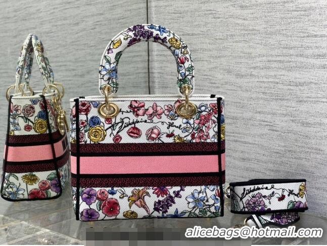 Promotional Dior Medium Lady D-Lite Bag in White Multicolor Florilegio Embroidery CD4060 2023