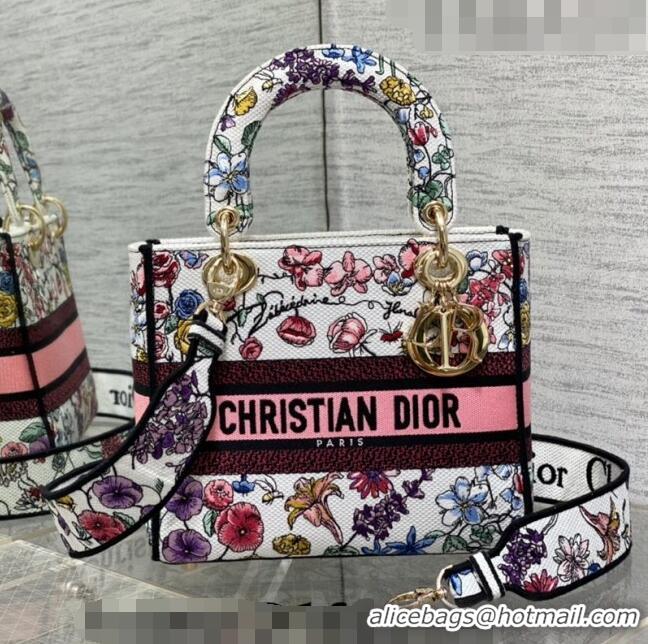 Promotional Dior Medium Lady D-Lite Bag in White Multicolor Florilegio Embroidery CD4060 2023