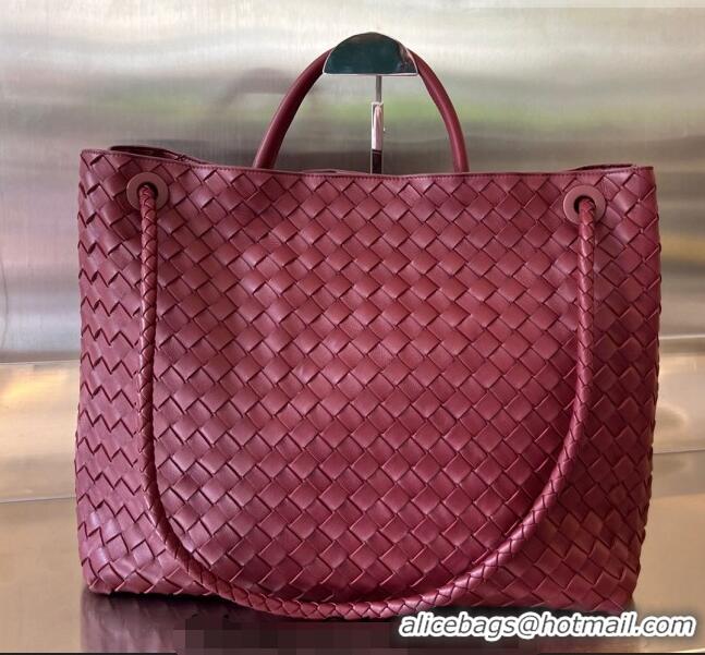 Inexpensive Bottega Veneta Large Andiamo Top Handle Bag in Intrecciato Leather 743575 Barolo Red 2023