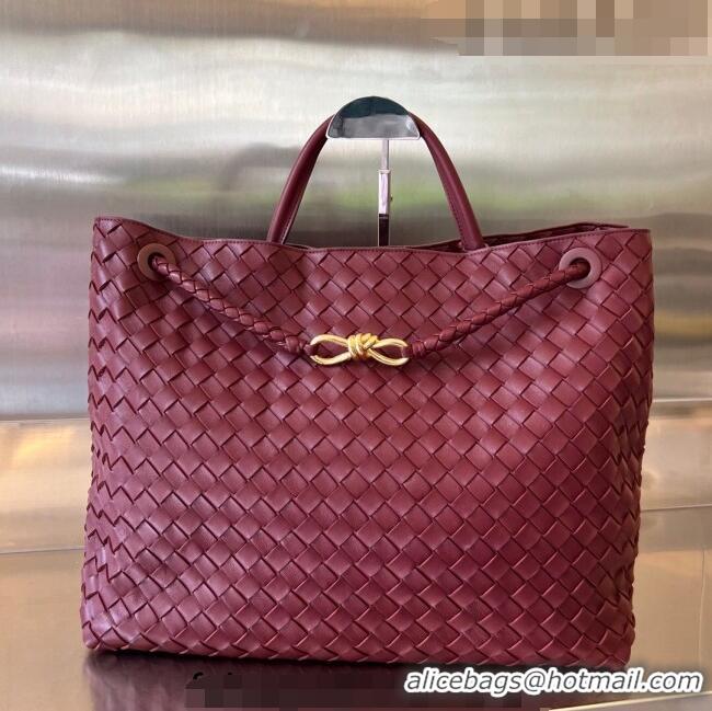 Inexpensive Bottega Veneta Large Andiamo Top Handle Bag in Intrecciato Leather 743575 Barolo Red 2023