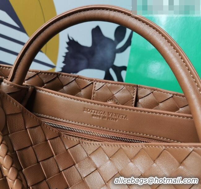 Super Quality Bottega Veneta Medium Andiamo Top Handle Bag in Intrecciato Leather 743572 Camel Brown 2023