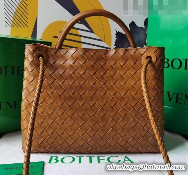 Super Quality Bottega Veneta Medium Andiamo Top Handle Bag in Intrecciato Leather 743572 Camel Brown 2023