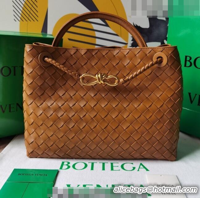 Super Quality Bottega Veneta Medium Andiamo Top Handle Bag in Intrecciato Leather 743572 Camel Brown 2023