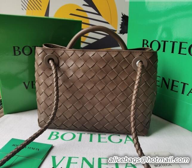 Good Product Bottega Veneta Small Andiamo Top Handle Bag in Intrecciato Leather 743568 Taupe grey 2023