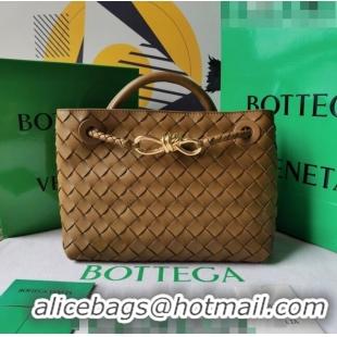 New Design Bottega Veneta Small Andiamo Top Handle Bag in Intrecciato Leather 743568 Acorn Brown 2023