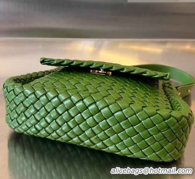 Reasonable Price Bottega Veneta Cobble Small Shoulder Bag in Intreccio Leather 709418 Green Pepper 2023