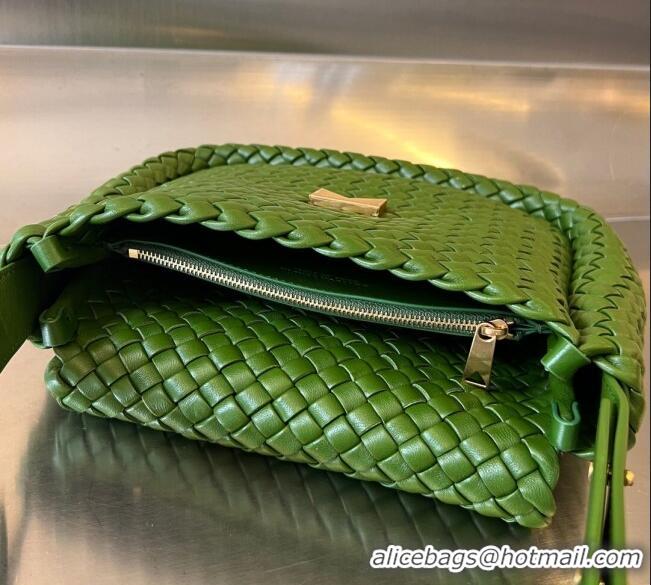 Reasonable Price Bottega Veneta Cobble Small Shoulder Bag in Intreccio Leather 709418 Green Pepper 2023