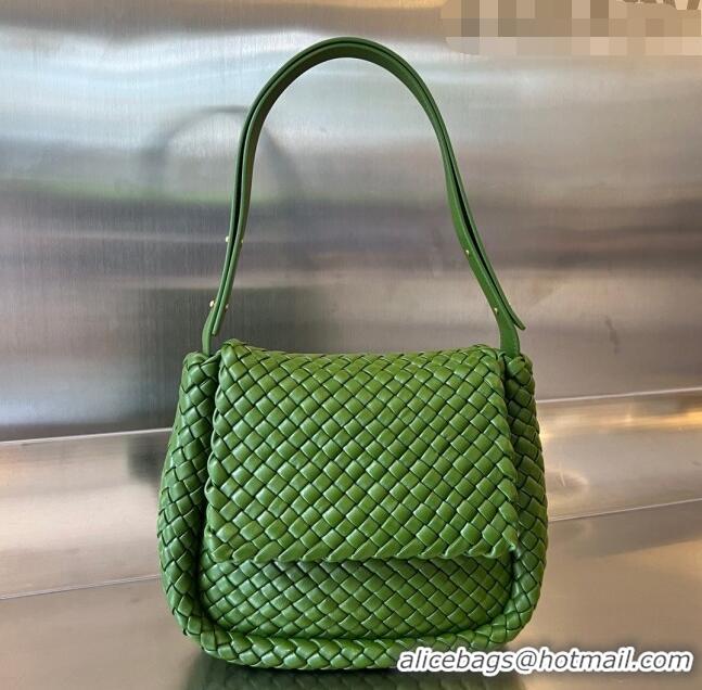 Reasonable Price Bottega Veneta Cobble Small Shoulder Bag in Intreccio Leather 709418 Green Pepper 2023