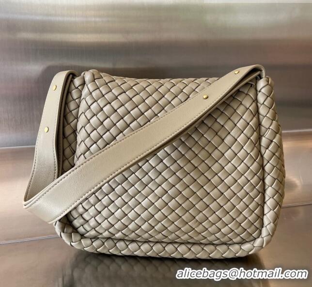 Super Quality Bottega Veneta Cobble Small Shoulder Bag in Intreccio Leather 709418 Taupe Grey 2023