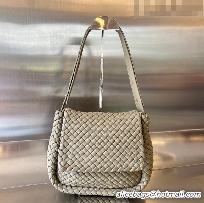 Super Quality Bottega Veneta Cobble Small Shoulder Bag in Intreccio Leather 709418 Taupe Grey 2023