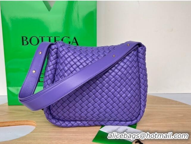 Super Quality Bottega Veneta Cobble Small Shoulder Bag in Intreccio Leather 709418 Purple 2023