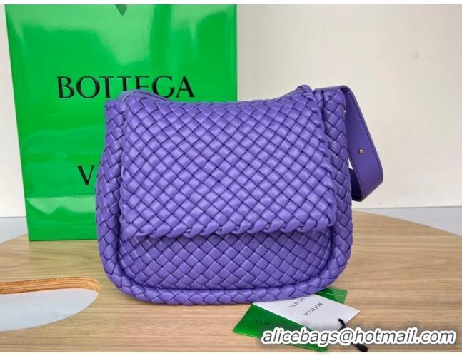 Super Quality Bottega Veneta Cobble Small Shoulder Bag in Intreccio Leather 709418 Purple 2023