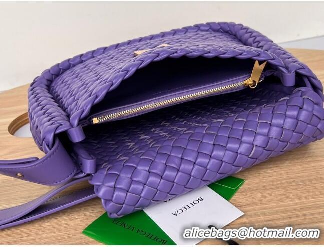 Super Quality Bottega Veneta Cobble Small Shoulder Bag in Intreccio Leather 709418 Purple 2023