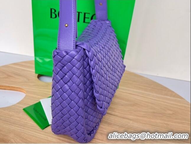 Super Quality Bottega Veneta Cobble Small Shoulder Bag in Intreccio Leather 709418 Purple 2023