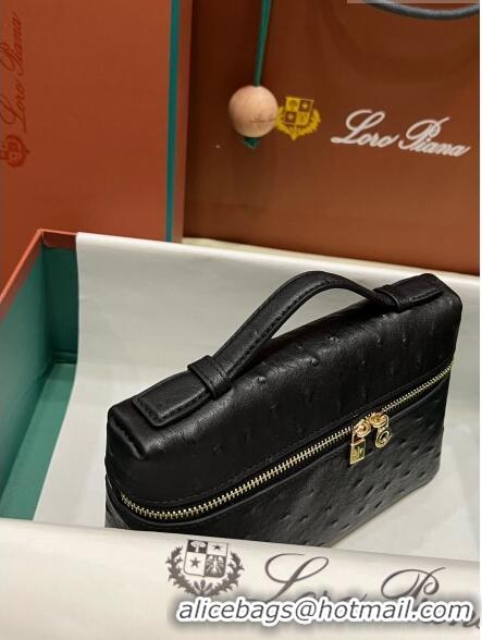 Promotional Loro Piana Extra Pocket L19 Pouch in Ostrich Pattern Calfskin LP5435 Black/Gold 2023 