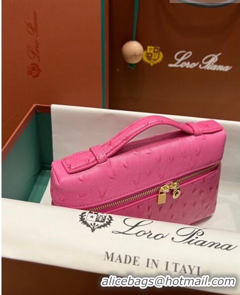 Inexpensive Loro Piana Extra Pocket L19 Pouch in Ostrich Pattern Calfskin LP5435 Rosy/Gold 2023