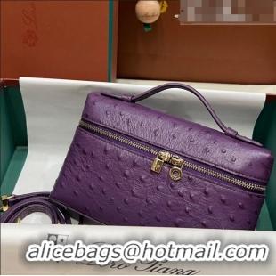 Discount Loro Piana Extra Pocket L19 Pouch in Ostrich Pattern Calfskin LP5435 Purple/Gold 2023