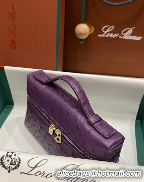 Discount Loro Piana Extra Pocket L19 Pouch in Ostrich Pattern Calfskin LP5435 Purple/Gold 2023