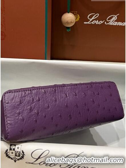 Discount Loro Piana Extra Pocket L19 Pouch in Ostrich Pattern Calfskin LP5435 Purple/Gold 2023