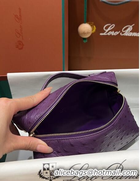 Discount Loro Piana Extra Pocket L19 Pouch in Ostrich Pattern Calfskin LP5435 Purple/Gold 2023