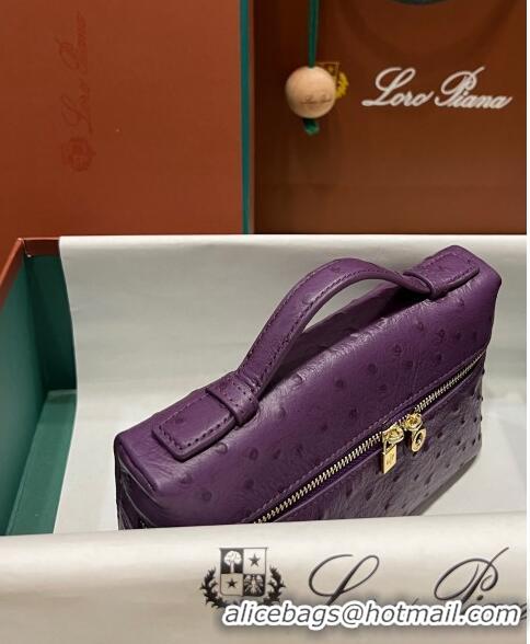 Discount Loro Piana Extra Pocket L19 Pouch in Ostrich Pattern Calfskin LP5435 Purple/Gold 2023