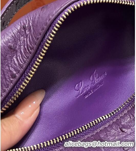 Discount Loro Piana Extra Pocket L19 Pouch in Ostrich Pattern Calfskin LP5435 Purple/Gold 2023