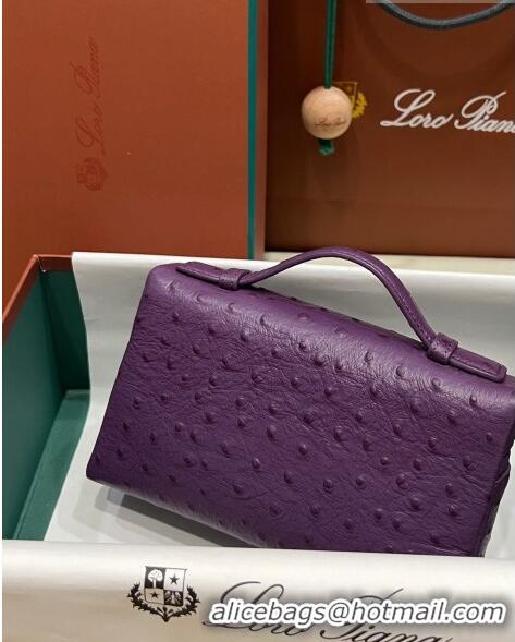 Discount Loro Piana Extra Pocket L19 Pouch in Ostrich Pattern Calfskin LP5435 Purple/Gold 2023