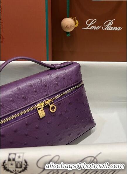 Discount Loro Piana Extra Pocket L19 Pouch in Ostrich Pattern Calfskin LP5435 Purple/Gold 2023