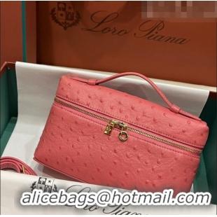 Grade Design Loro Piana Extra Pocket L19 Pouch in Ostrich Pattern Calfskin LP5435 Pink 02/Gold 2023