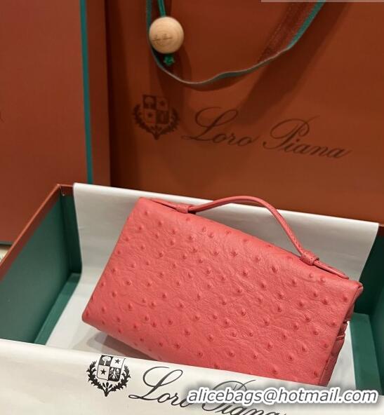 Grade Design Loro Piana Extra Pocket L19 Pouch in Ostrich Pattern Calfskin LP5435 Pink 02/Gold 2023