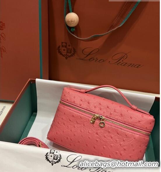 Grade Design Loro Piana Extra Pocket L19 Pouch in Ostrich Pattern Calfskin LP5435 Pink 02/Gold 2023