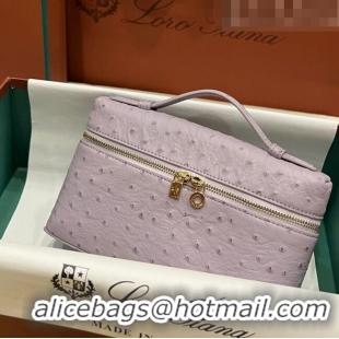 Shop Best Loro Piana Extra Pocket L19 Pouch in Ostrich Pattern Calfskin LP5435 Lilac/Gold 2023