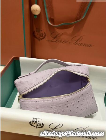 Shop Best Loro Piana Extra Pocket L19 Pouch in Ostrich Pattern Calfskin LP5435 Lilac/Gold 2023