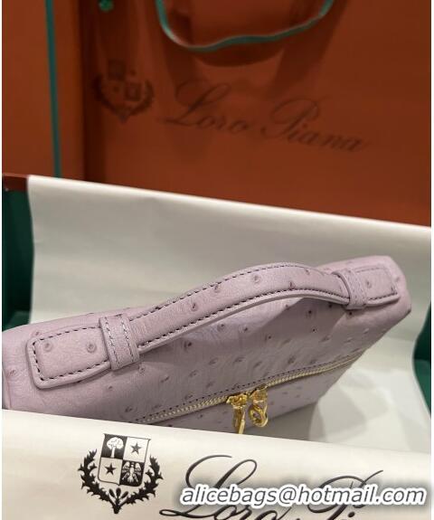 Shop Best Loro Piana Extra Pocket L19 Pouch in Ostrich Pattern Calfskin LP5435 Lilac/Gold 2023