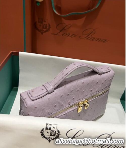 Shop Best Loro Piana Extra Pocket L19 Pouch in Ostrich Pattern Calfskin LP5435 Lilac/Gold 2023