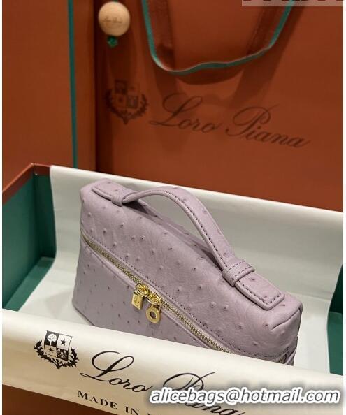 Shop Best Loro Piana Extra Pocket L19 Pouch in Ostrich Pattern Calfskin LP5435 Lilac/Gold 2023