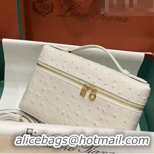 Well Crafted Loro Piana Extra Pocket L19 Pouch in Ostrich Pattern Calfskin LP5435 White/Gold 2023