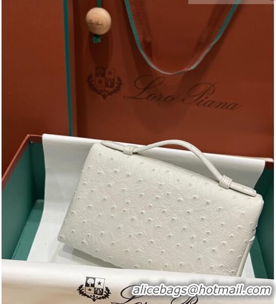 Well Crafted Loro Piana Extra Pocket L19 Pouch in Ostrich Pattern Calfskin LP5435 White/Gold 2023