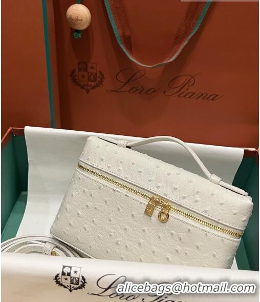 Well Crafted Loro Piana Extra Pocket L19 Pouch in Ostrich Pattern Calfskin LP5435 White/Gold 2023