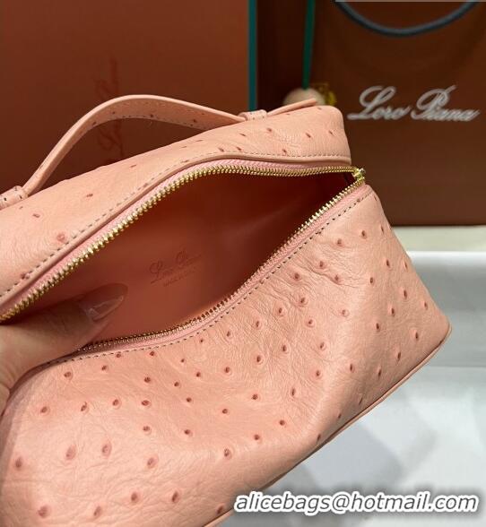 Famous Brand Loro Piana Extra Pocket L19 Pouch in Ostrich Pattern Calfskin LP5435 Pink/Gold 2023