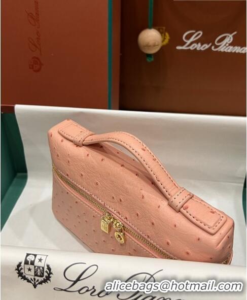 Famous Brand Loro Piana Extra Pocket L19 Pouch in Ostrich Pattern Calfskin LP5435 Pink/Gold 2023