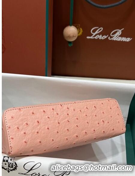 Famous Brand Loro Piana Extra Pocket L19 Pouch in Ostrich Pattern Calfskin LP5435 Pink/Gold 2023