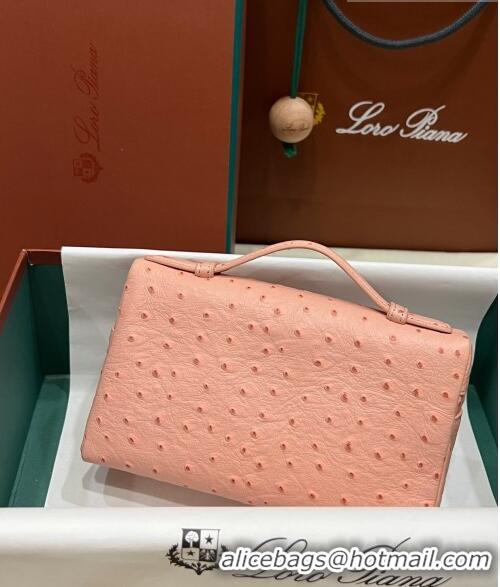 Famous Brand Loro Piana Extra Pocket L19 Pouch in Ostrich Pattern Calfskin LP5435 Pink/Gold 2023