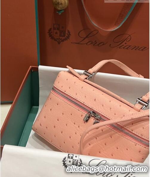 Good Product Loro Piana Extra Pocket L19 Pouch in Ostrich Pattern Calfskin LP5435 Pink/Silver 2023