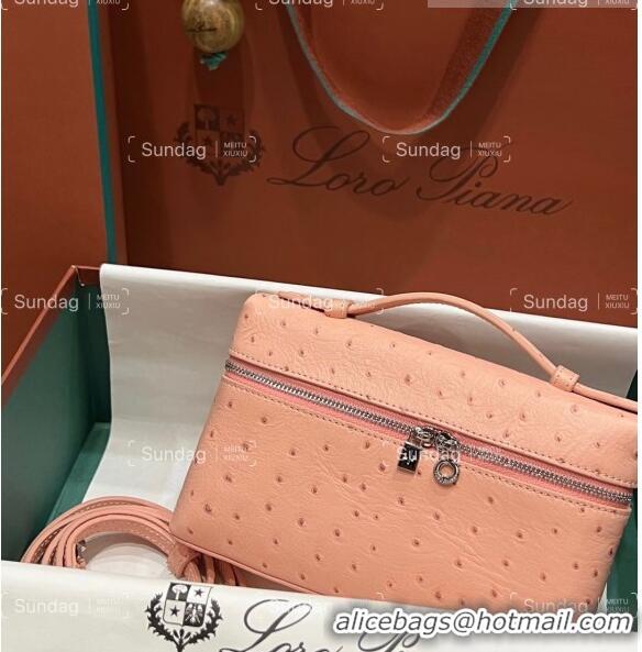 Good Product Loro Piana Extra Pocket L19 Pouch in Ostrich Pattern Calfskin LP5435 Pink/Silver 2023