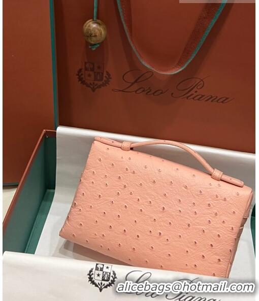 Good Product Loro Piana Extra Pocket L19 Pouch in Ostrich Pattern Calfskin LP5435 Pink/Silver 2023