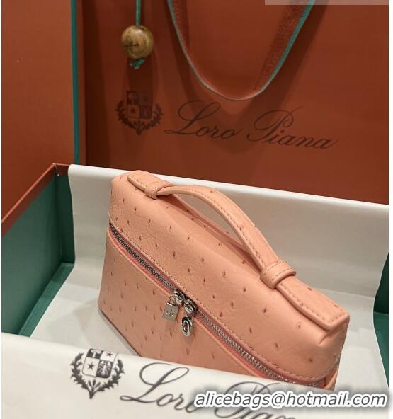 Good Product Loro Piana Extra Pocket L19 Pouch in Ostrich Pattern Calfskin LP5435 Pink/Silver 2023