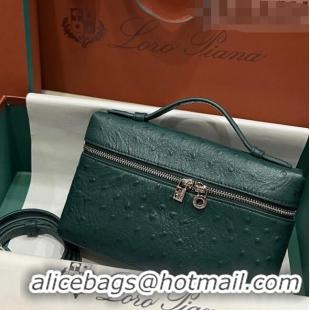 Best Price Loro Piana Extra Pocket L19 Pouch in Ostrich Pattern Calfskin LP5435 Green/Silver 2023